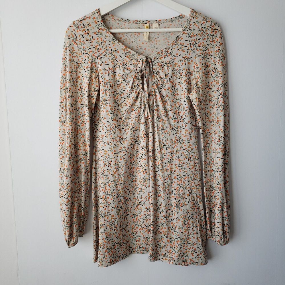 Anthropologie Little Yellow Button Floral‎ Tunic Peasant Top size S